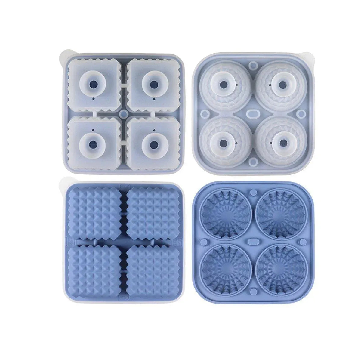 2PCS Silicone Ice Cube Tray Round and Square Ice Ball Maker for Whiskey Cocktails - Blue